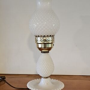 Elegant White Milk Glass Hobnail Table Lamp